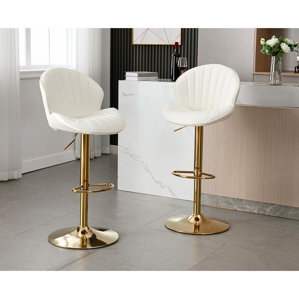 Home Bar Stools - Set of 2 Cream White Leather