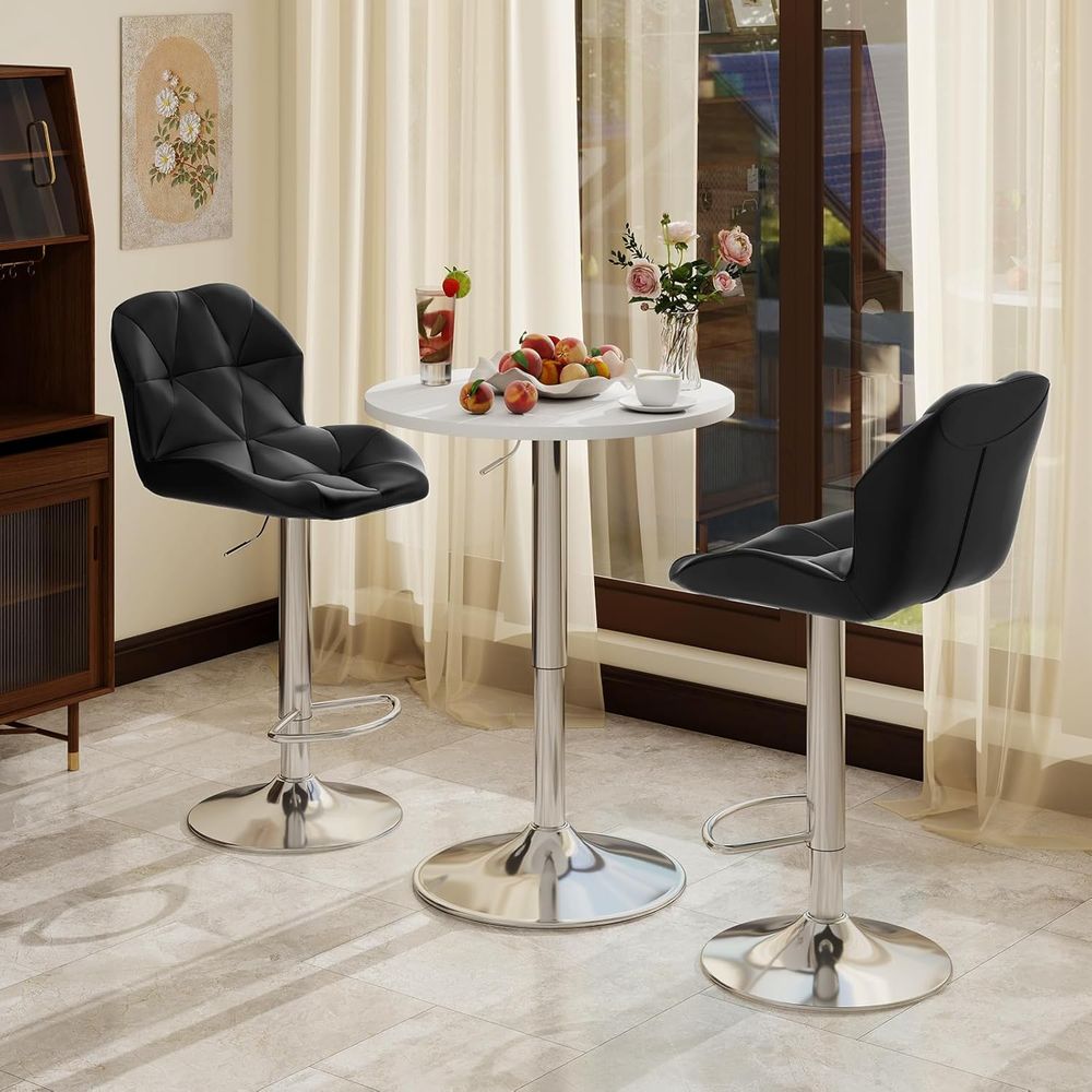 Home Bar Stools - White Round Adjustable Height Pub Table