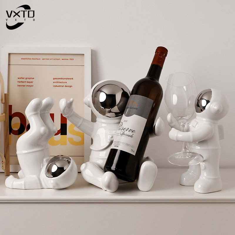 Home Bar Setup - Nordic Ceramic Astronaut Wine Rack, Handmade