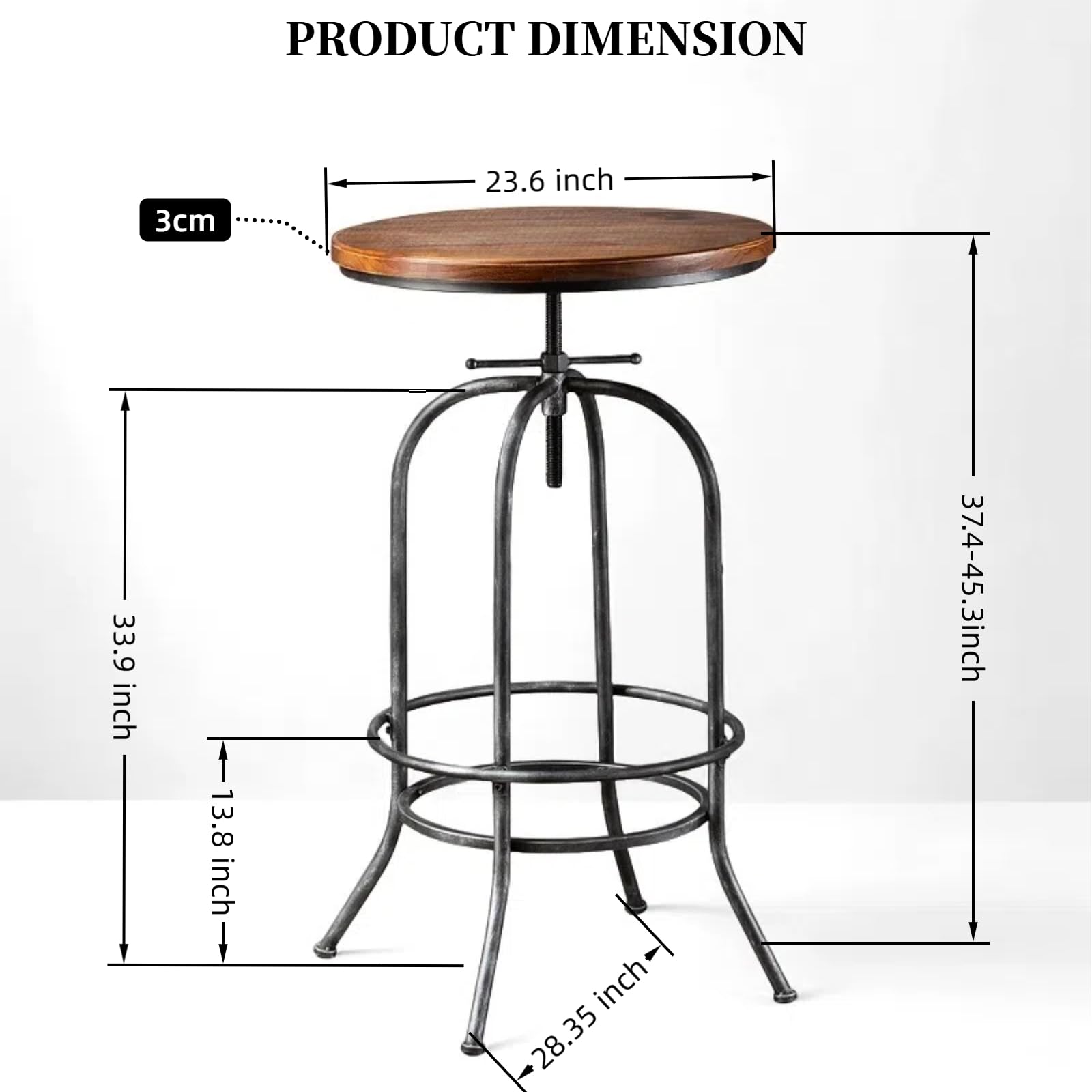 Home Bar Stools - Industrial Bar Stool Height Adjustable 37.4-45.3