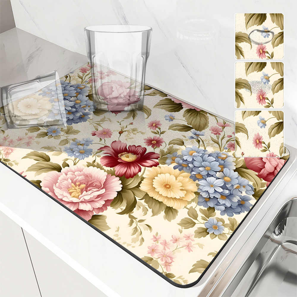 Bar Mat Rubber - Coffee Mat Plants and Flowers Absorbent