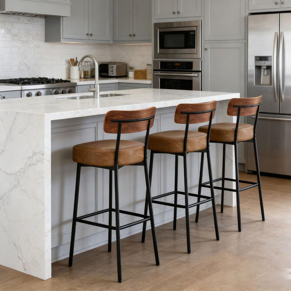Brown Bar Stools Set o 3, Leat – Home Bar Stools recenzja i cena