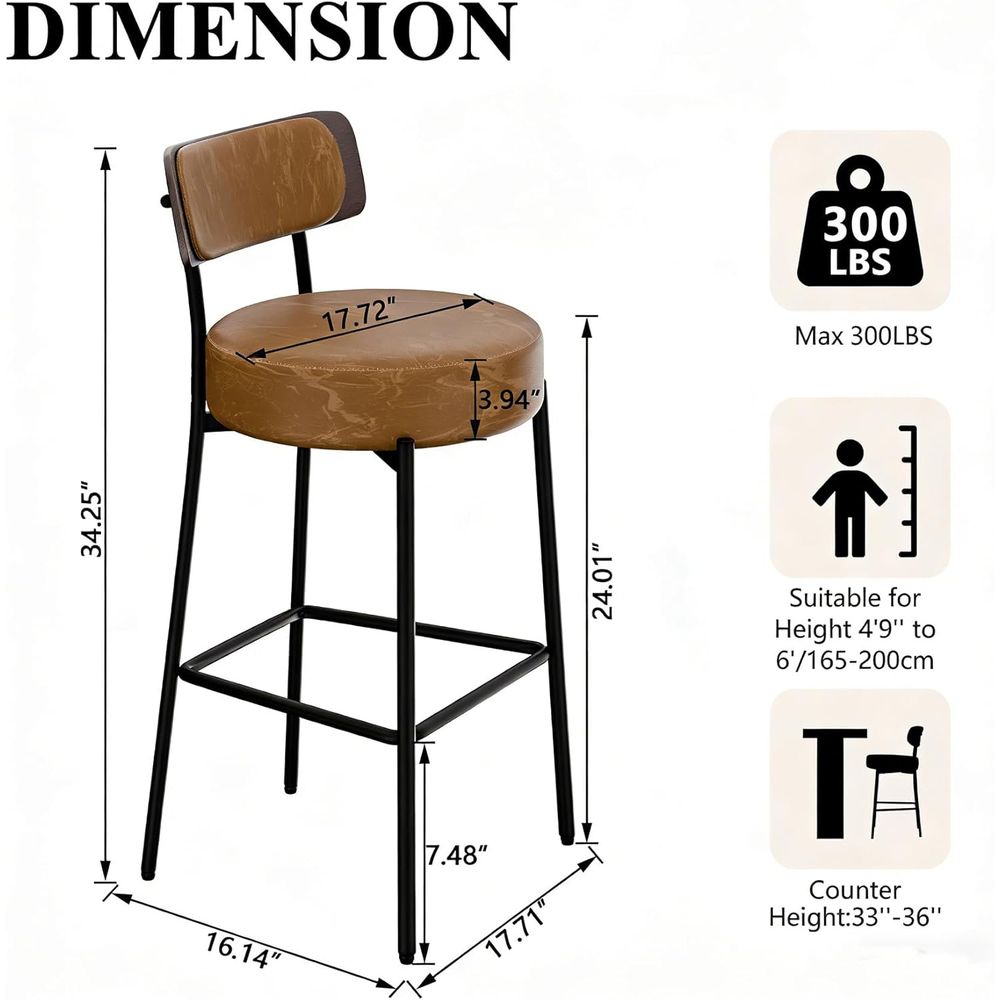 Brown Bar Stools Set o 3, Leat – Home Bar Stools recenzja i cena