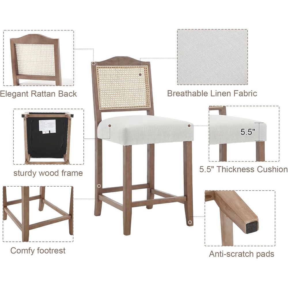 Set of 4 Linen Beige Cane Back – Home Bar Stools recenzja i cena