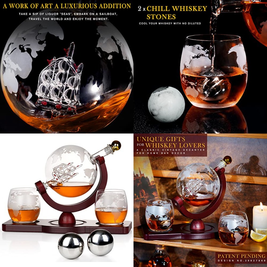 Gifts for Men Dad Fathers Day, – Decanter Globe Set recenzja i cena