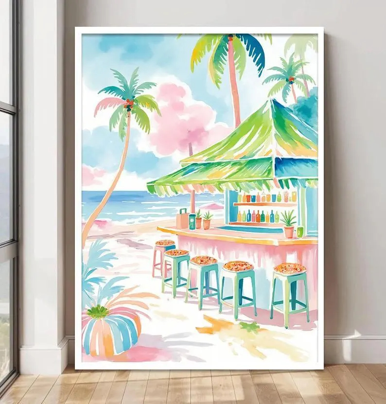 Boho Tropical Watercolor Wall  – Home Bar Set recenzja i cena