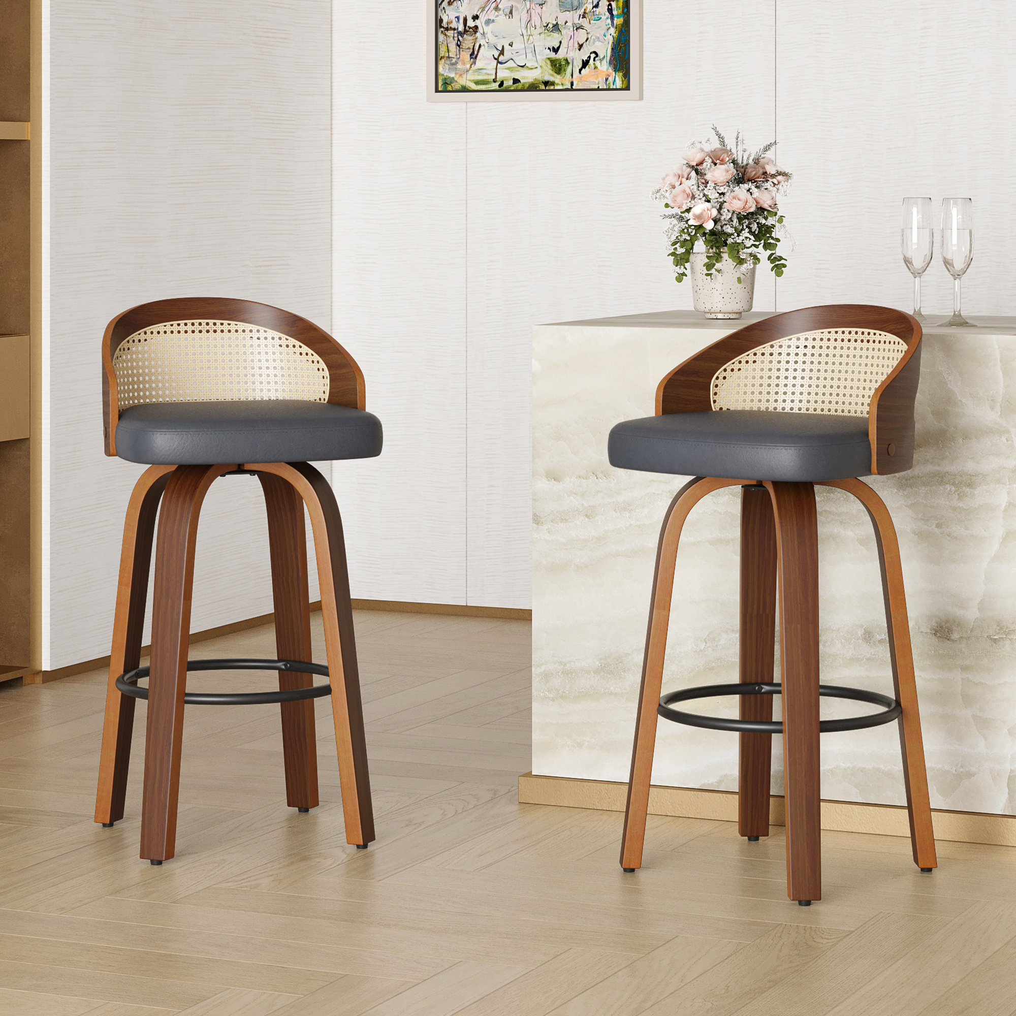 Set of 2 Swivel Bar Stools, Mo – Home Bar Lounge recenzja i cena