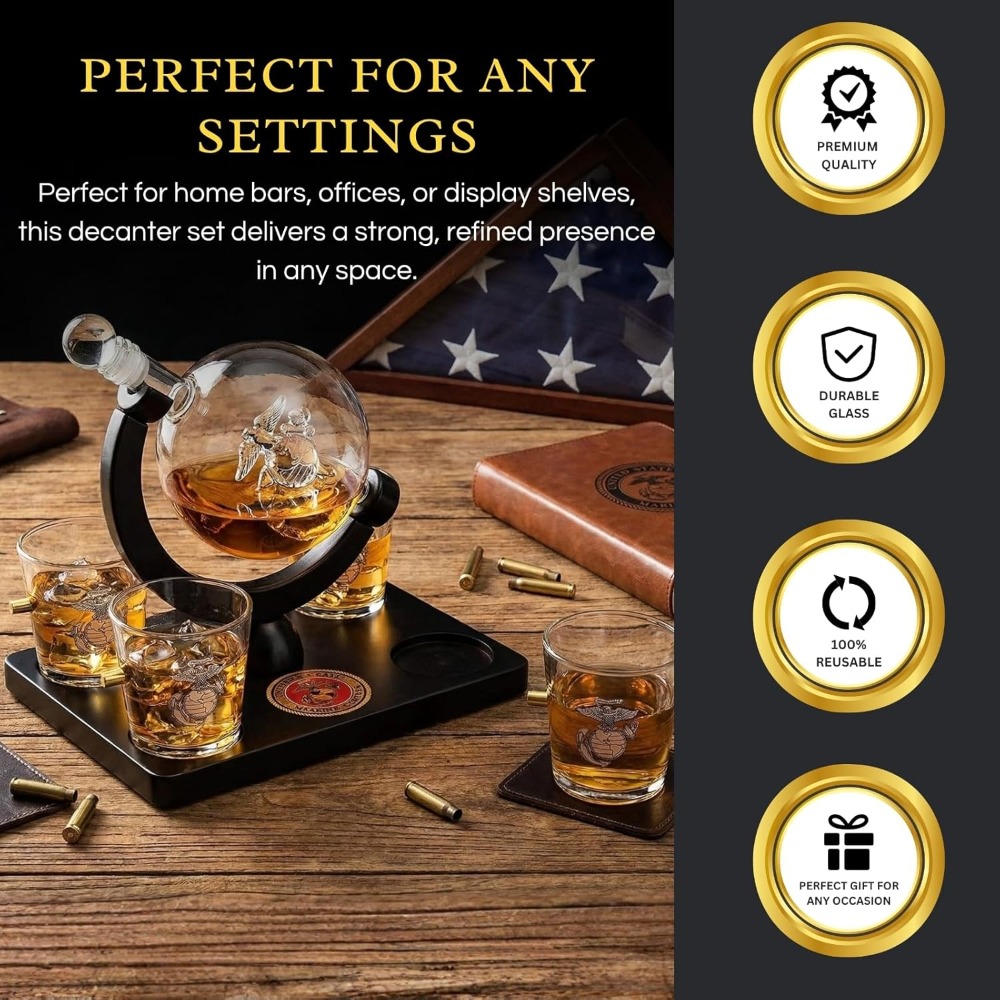 USMC Marine Globe Whiskey Deca – Decanter Globe Set recenzja i cena